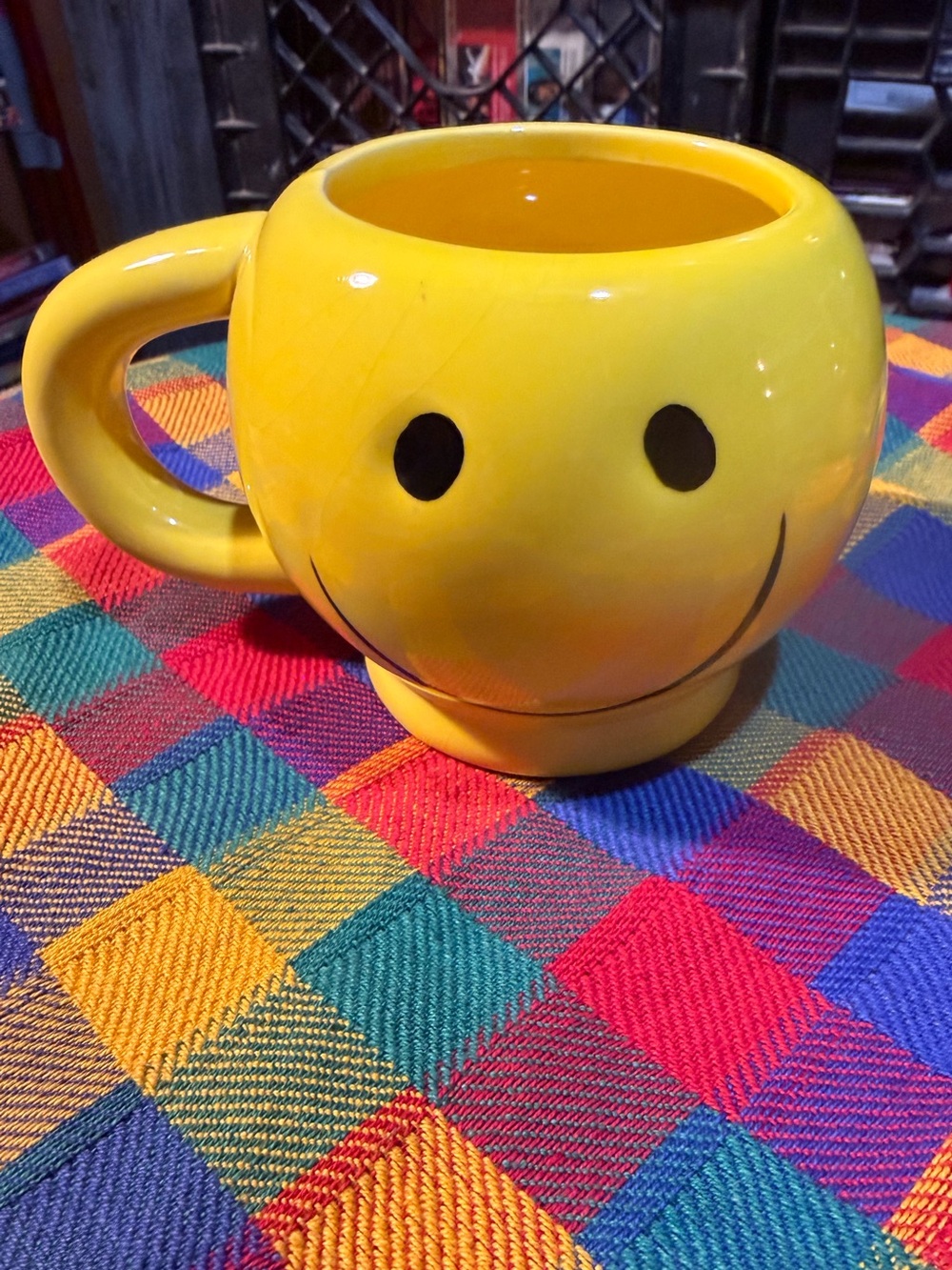 Vintage Inspired Smiley Face Yellow Ceramic Mug